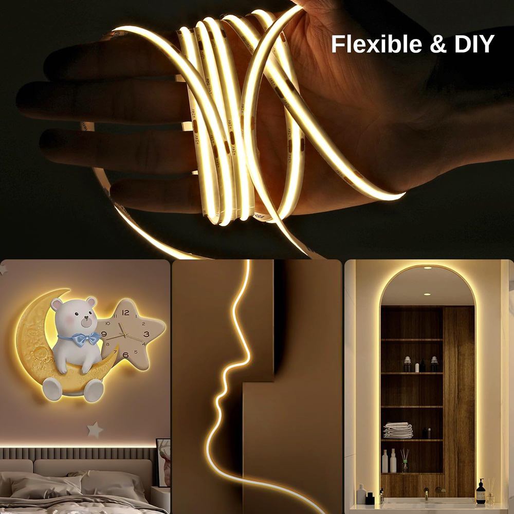 Tira LED COB flexible y sin puntos para iluminación decorativa y proyectos DIY